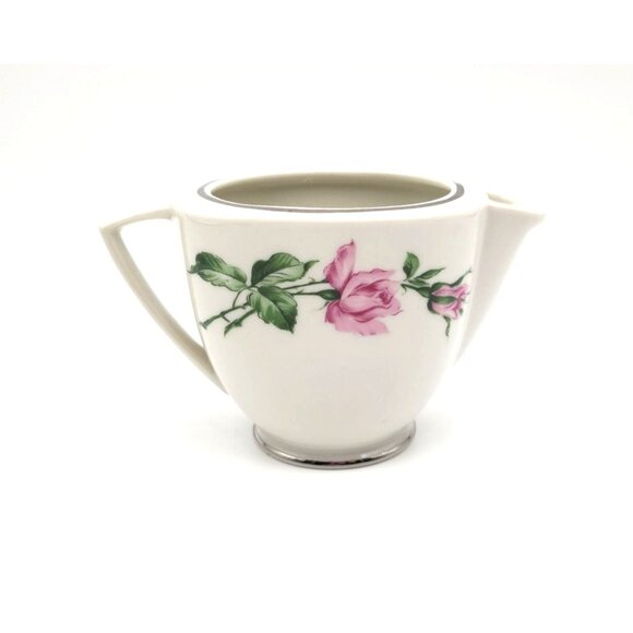 You1 Youngsware Elegant Rose Creamer with Silver Trim Vtg - Picture 1 of 10